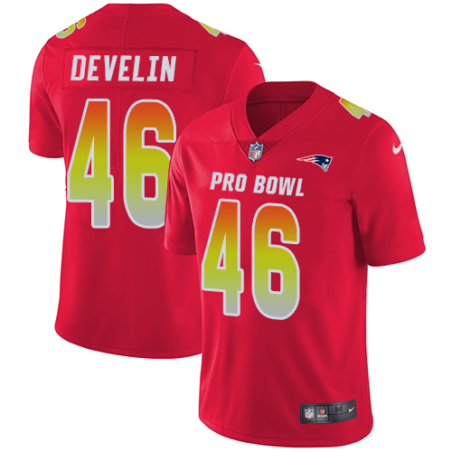 Men's Nike New England Patriots #46 James Develin Limited Red 2018 Pro Bowl NFL Jersey