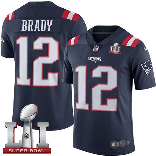 Men's Nike New England Patriots #12 Tom Brady Limited Navy Blue Rush Super Bowl LI 51 NFL Jersey