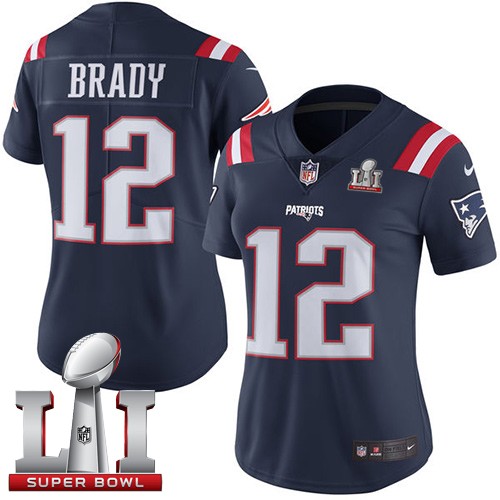 Women's Nike New England Patriots #12 Tom Brady Limited Navy Blue Rush Super Bowl LI 51 NFL Jersey