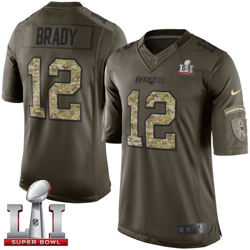 Men's Nike New England Patriots #12 Tom Brady Limited Green Salute to Service Super Bowl LI 51 NFL Jersey