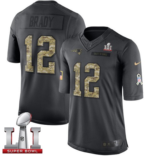 Men's Nike New England Patriots #12 Tom Brady Limited Black 2016 Salute to Service Super Bowl LI 51 NFL Jersey
