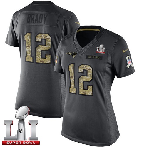 Women's Nike New England Patriots #12 Tom Brady Limited Black 2016 Salute to Service Super Bowl LI 51 NFL Jersey
