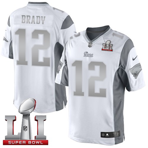 Men's Nike New England Patriots #12 Tom Brady Limited White Platinum Super Bowl LI 51 NFL Jersey