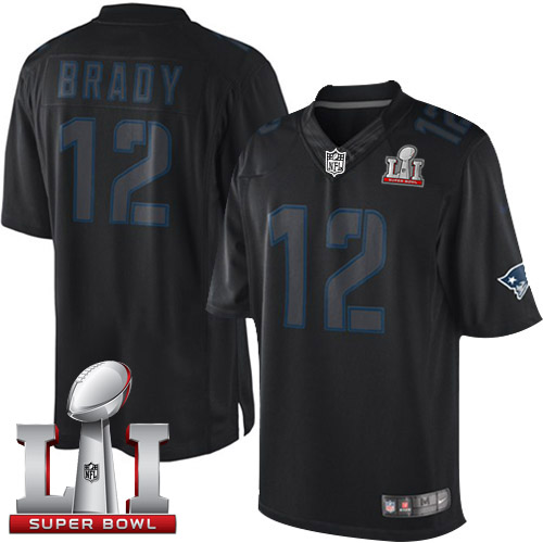 Men's Nike New England Patriots #12 Tom Brady Limited Black Impact Super Bowl LI 51 NFL Jersey