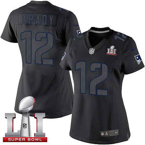 Women's Nike New England Patriots #12 Tom Brady Limited Black Impact Super Bowl LI 51 NFL Jersey