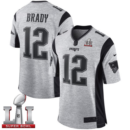 Men's Nike New England Patriots #12 Tom Brady Limited Gray Gridiron II Super Bowl LI 51 NFL Jersey
