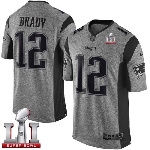 Men's Nike New England Patriots #12 Tom Brady Limited Gray Gridiron Super Bowl LI 51 NFL Jersey