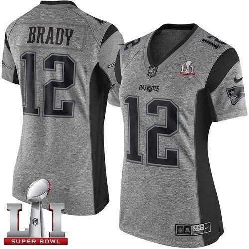 Women's Nike New England Patriots #12 Tom Brady Limited Gray Gridiron Super Bowl LI 51 NFL Jersey