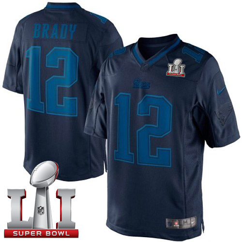 Men's Nike New England Patriots #12 Tom Brady Navy Blue Drenched Limited Super Bowl LI 51 NFL Jersey