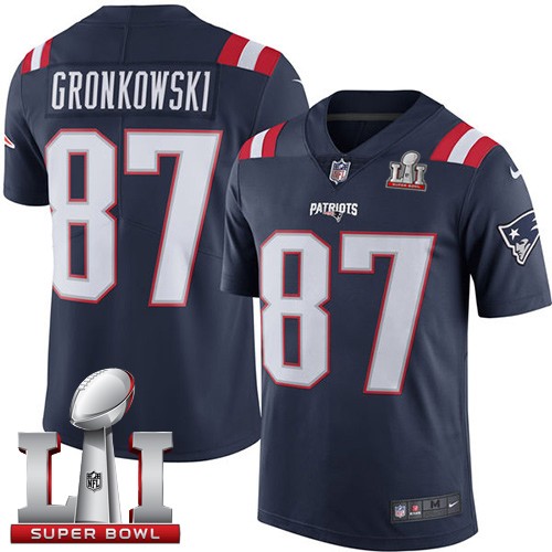 Men's Nike New England Patriots #87 Rob Gronkowski Limited Navy Blue Rush Super Bowl LI 51 NFL Jersey
