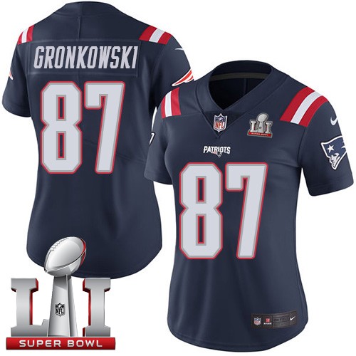 Women's Nike New England Patriots #87 Rob Gronkowski Limited Navy Blue Rush Super Bowl LI 51 NFL Jersey