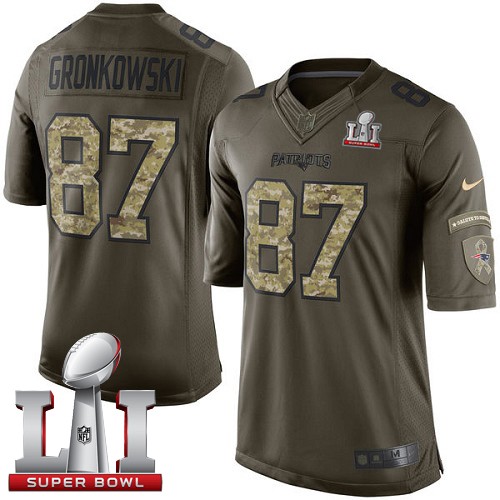 Youth Nike New England Patriots #87 Rob Gronkowski Limited Green Salute to Service Super Bowl LI 51 NFL Jersey