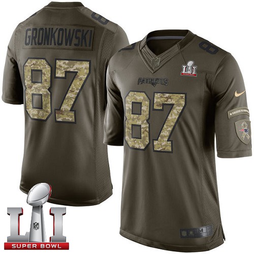 Men's Nike New England Patriots #87 Rob Gronkowski Limited Green Salute to Service Super Bowl LI 51 NFL Jersey