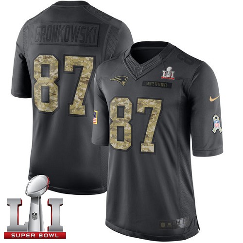 Men's Nike New England Patriots #87 Rob Gronkowski Limited Black 2016 Salute to Service Super Bowl LI 51 NFL Jersey