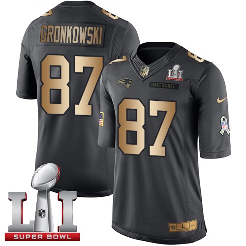 Men's Nike New England Patriots #87 Rob Gronkowski Limited Black/Gold Salute to Service Super Bowl LI 51 NFL Jersey