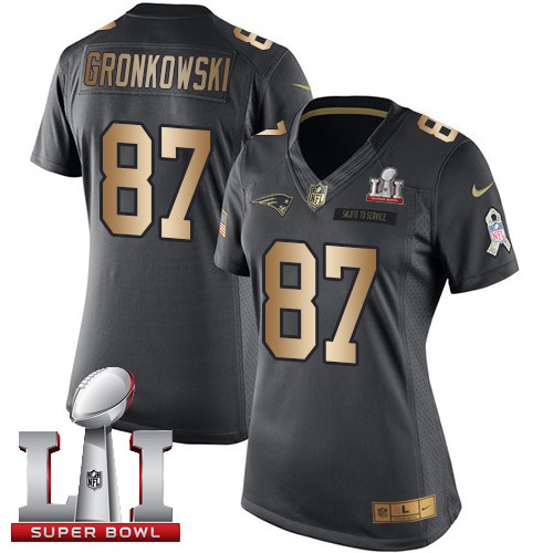 Women's Nike New England Patriots #87 Rob Gronkowski Limited Black/Gold Salute to Service Super Bowl LI 51 NFL Jersey