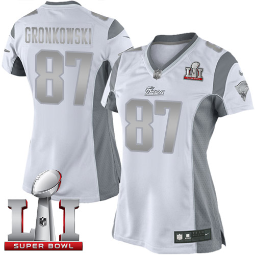 Women's Nike New England Patriots #87 Rob Gronkowski Limited White Platinum Super Bowl LI 51 NFL Jersey