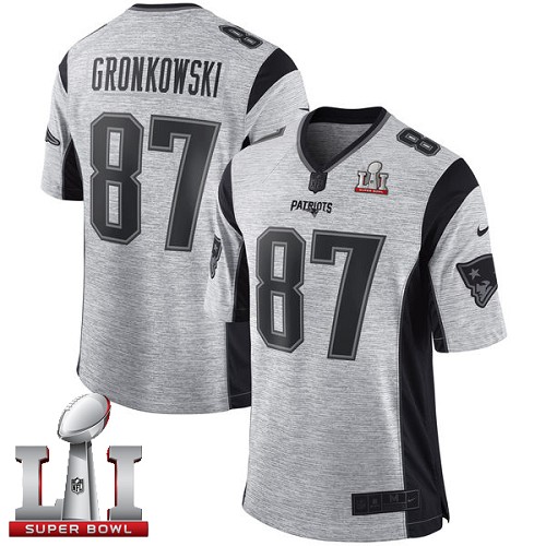 Men's Nike New England Patriots #87 Rob Gronkowski Limited Gray Gridiron II Super Bowl LI 51 NFL Jersey