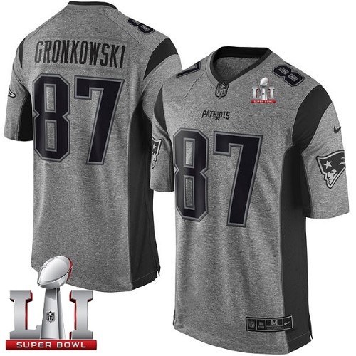 Men's Nike New England Patriots #87 Rob Gronkowski Limited Gray Gridiron Super Bowl LI 51 NFL Jersey