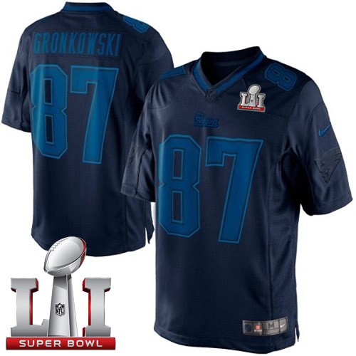 Men's Nike New England Patriots #87 Rob Gronkowski Navy Blue Drenched Limited Super Bowl LI 51 NFL Jersey