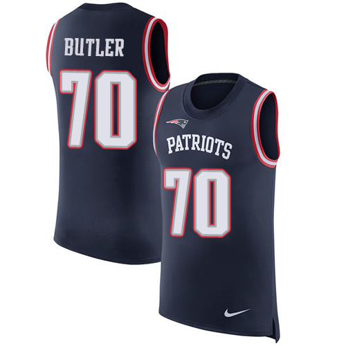 Men's Nike New England Patriots #70 Adam Butler Navy Blue Rush Player Name & Number Tank Top NFL Jersey