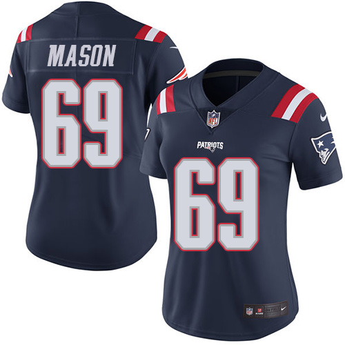 Women's Nike New England Patriots #69 Shaq Mason Limited Navy Blue Rush Vapor Untouchable NFL Jersey