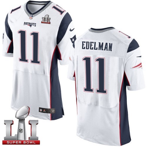 Men's Nike New England Patriots #11 Julian Edelman Elite White Super Bowl LI 51 NFL Jersey