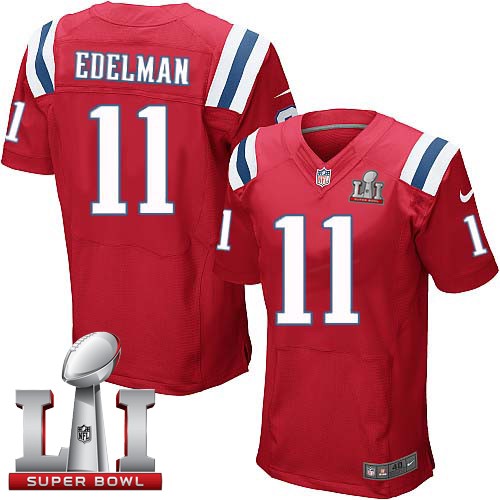 Men's Nike New England Patriots #11 Julian Edelman Elite Red Alternate Super Bowl LI 51 NFL Jersey