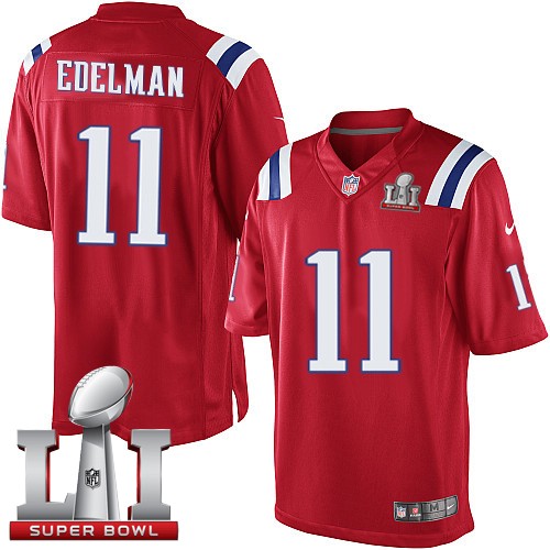 Men's Nike New England Patriots #11 Julian Edelman Red Alternate Super Bowl LI 51 Vapor Untouchable Limited Player NFL Jersey