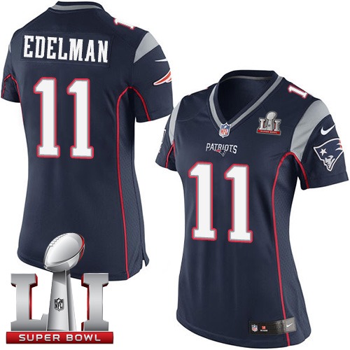 Women's Nike New England Patriots #11 Julian Edelman Elite Navy Blue Team Color Super Bowl LI 51 NFL Jersey