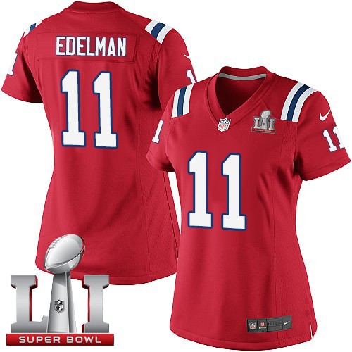 Women's Nike New England Patriots #11 Julian Edelman Elite Red Alternate Super Bowl LI 51 NFL Jersey
