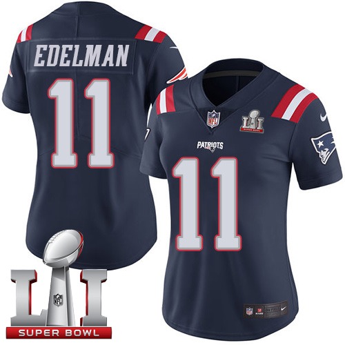 Women's Nike New England Patriots #11 Julian Edelman Limited Navy Blue Rush Super Bowl LI 51 NFL Jersey
