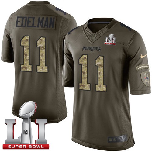 Men's Nike New England Patriots #11 Julian Edelman Limited Green Salute to Service Super Bowl LI 51 NFL Jersey