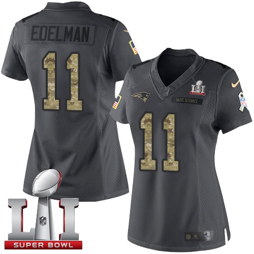 Women's Nike New England Patriots #11 Julian Edelman Limited Black 2016 Salute to Service Super Bowl LI 51 NFL Jersey