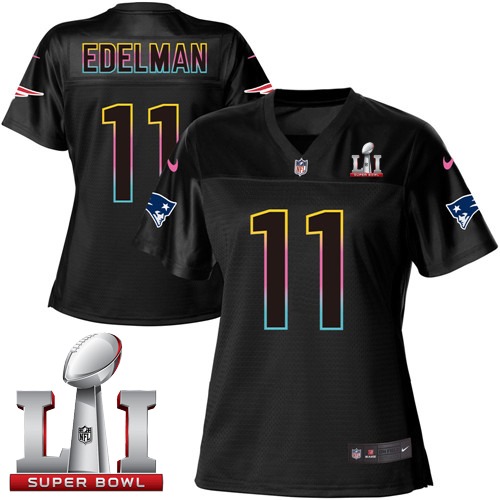 Women's Nike New England Patriots #11 Julian Edelman Game Black Fashion Super Bowl LI 51 NFL Jersey