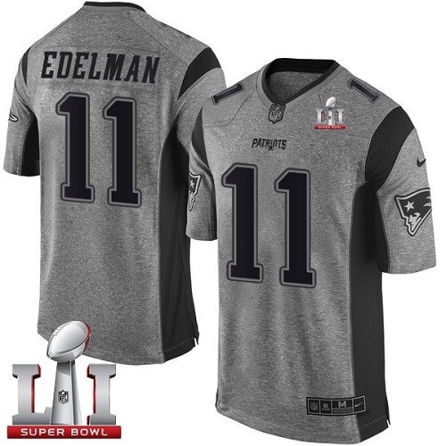 Men's Nike New England Patriots #11 Julian Edelman Limited Gray Gridiron Super Bowl LI 51 NFL Jersey