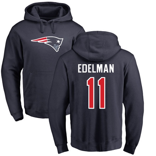 NFL Nike New England Patriots #11 Julian Edelman Navy Blue Name & Number Logo Pullover Hoodie