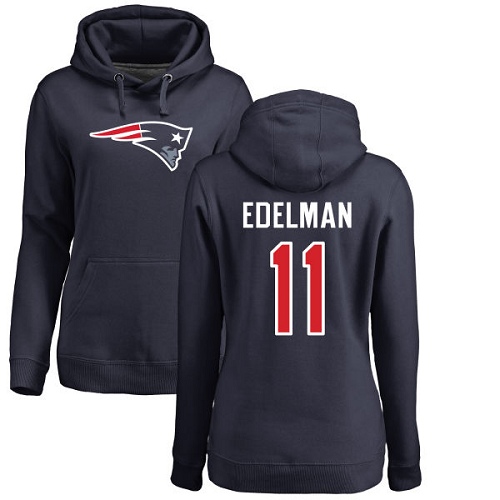 NFL Women's Nike New England Patriots #11 Julian Edelman Navy Blue Name & Number Logo Pullover Hoodie