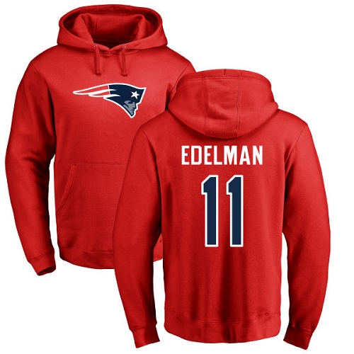 NFL Nike New England Patriots #11 Julian Edelman Red Name & Number Logo Pullover Hoodie
