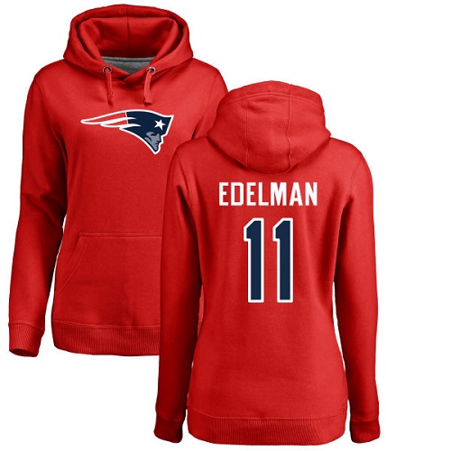 NFL Women's Nike New England Patriots #11 Julian Edelman Red Name & Number Logo Pullover Hoodie