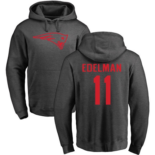 NFL Nike New England Patriots #11 Julian Edelman Ash One Color Pullover Hoodie