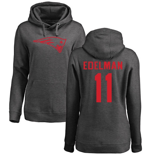 NFL Women's Nike New England Patriots #11 Julian Edelman Ash One Color Pullover Hoodie