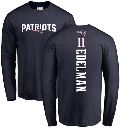 NFL Nike New England Patriots #11 Julian Edelman Navy Blue Backer Long Sleeve T-Shirt