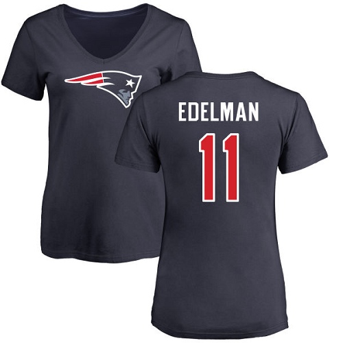 NFL Women's Nike New England Patriots #11 Julian Edelman Navy Blue Name & Number Logo Slim Fit T-Shirt