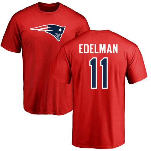 NFL Nike New England Patriots #11 Julian Edelman Red Name & Number Logo T-Shirt