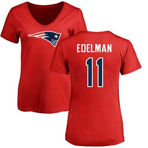 NFL Women's Nike New England Patriots #11 Julian Edelman Red Name & Number Logo Slim Fit T-Shirt