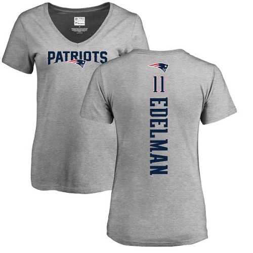 NFL Women's Nike New England Patriots #11 Julian Edelman Ash Backer V-Neck T-Shirt