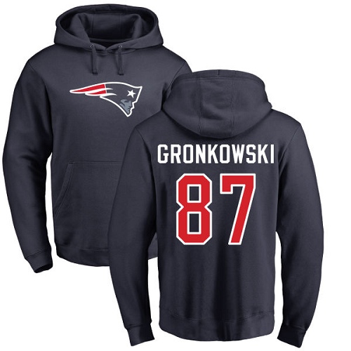 NFL Nike New England Patriots #87 Rob Gronkowski Navy Blue Name & Number Logo Pullover Hoodie