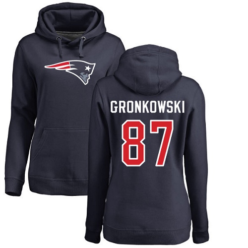 NFL Women's Nike New England Patriots #87 Rob Gronkowski Navy Blue Name & Number Logo Pullover Hoodie