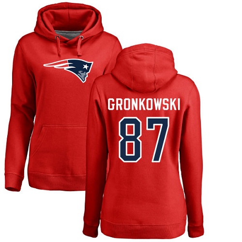 NFL Women's Nike New England Patriots #87 Rob Gronkowski Red Name & Number Logo Pullover Hoodie